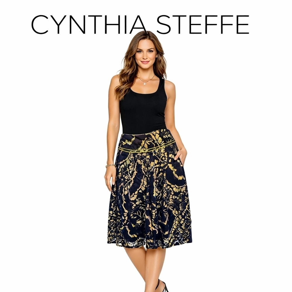 Cynthia Steffe‎ black Foiled flocked vintage skirt 8